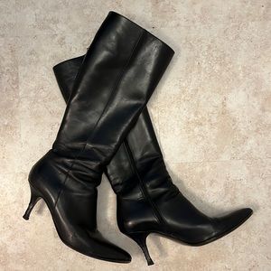 Black leather high boots